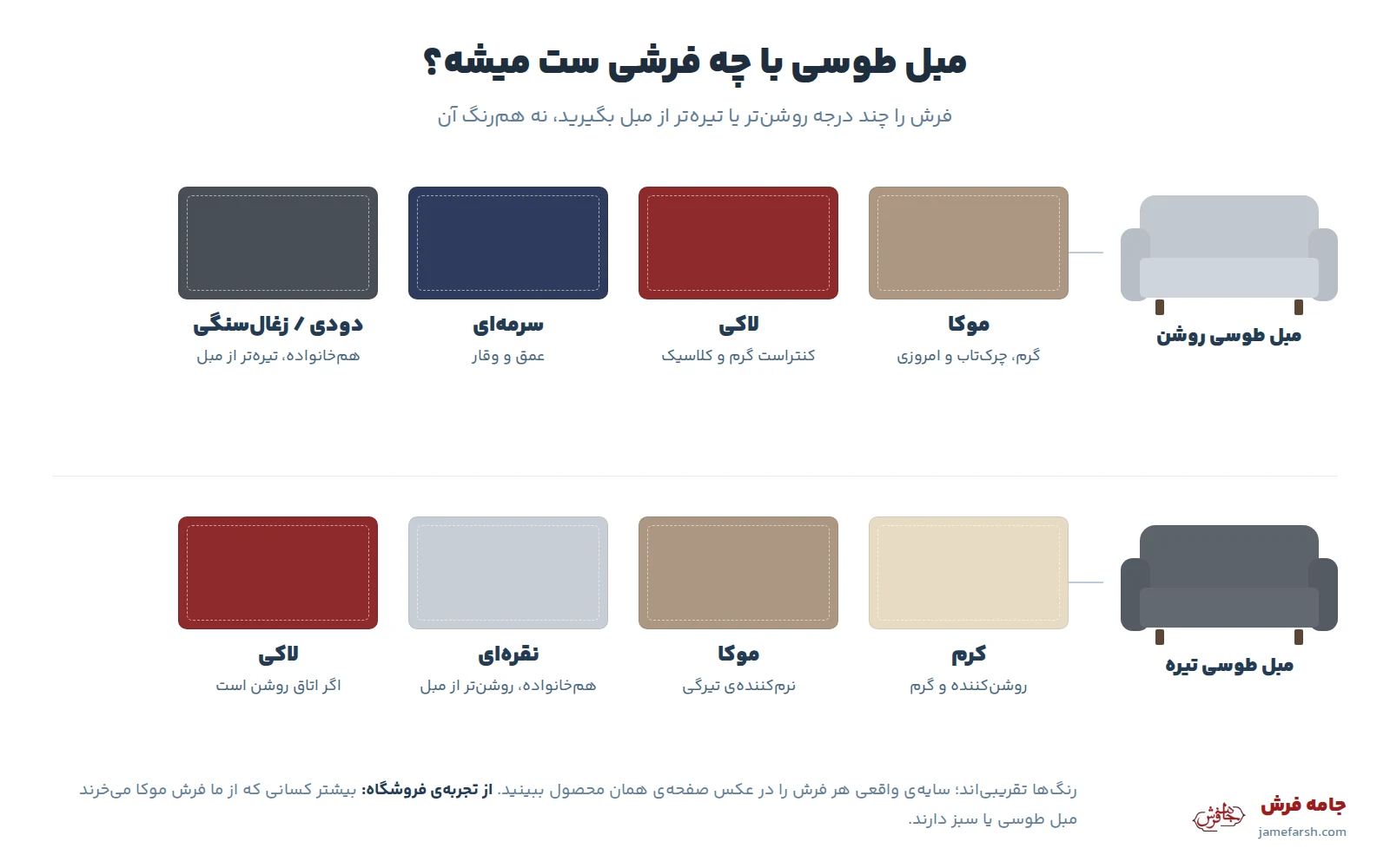 مبل طوسی با چه فرشی ست میشه؛ رنگ فرش مناسب برای مبل طوسی روشن و تیره