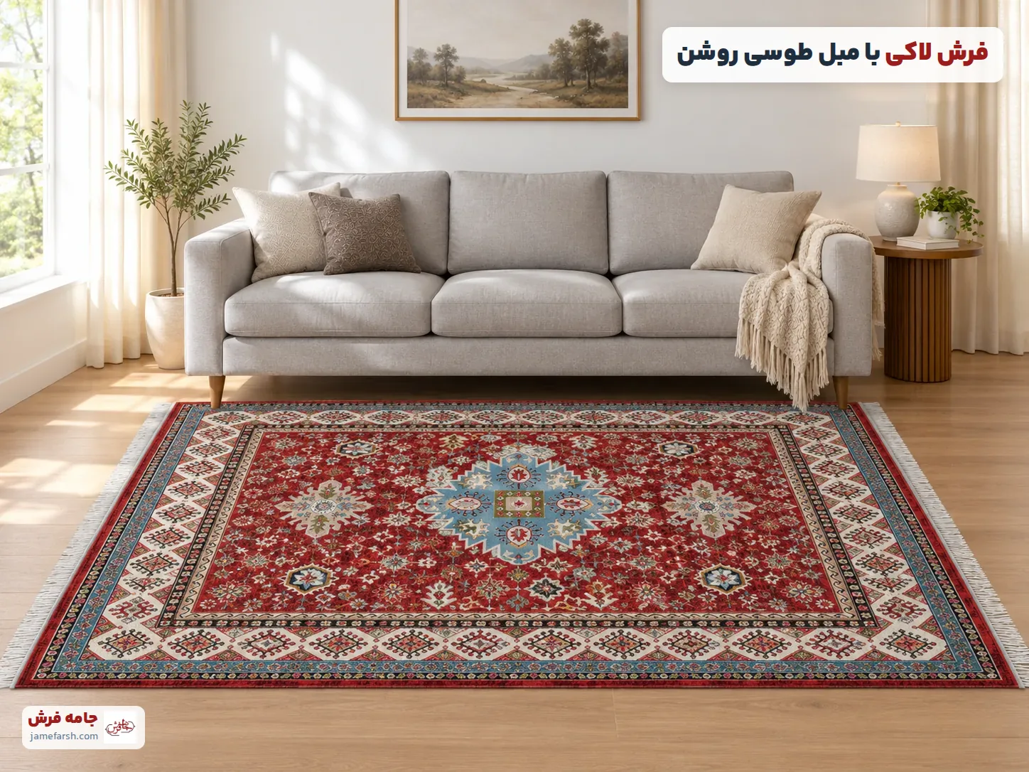 مبل طوسی روشن با فرش لاکی