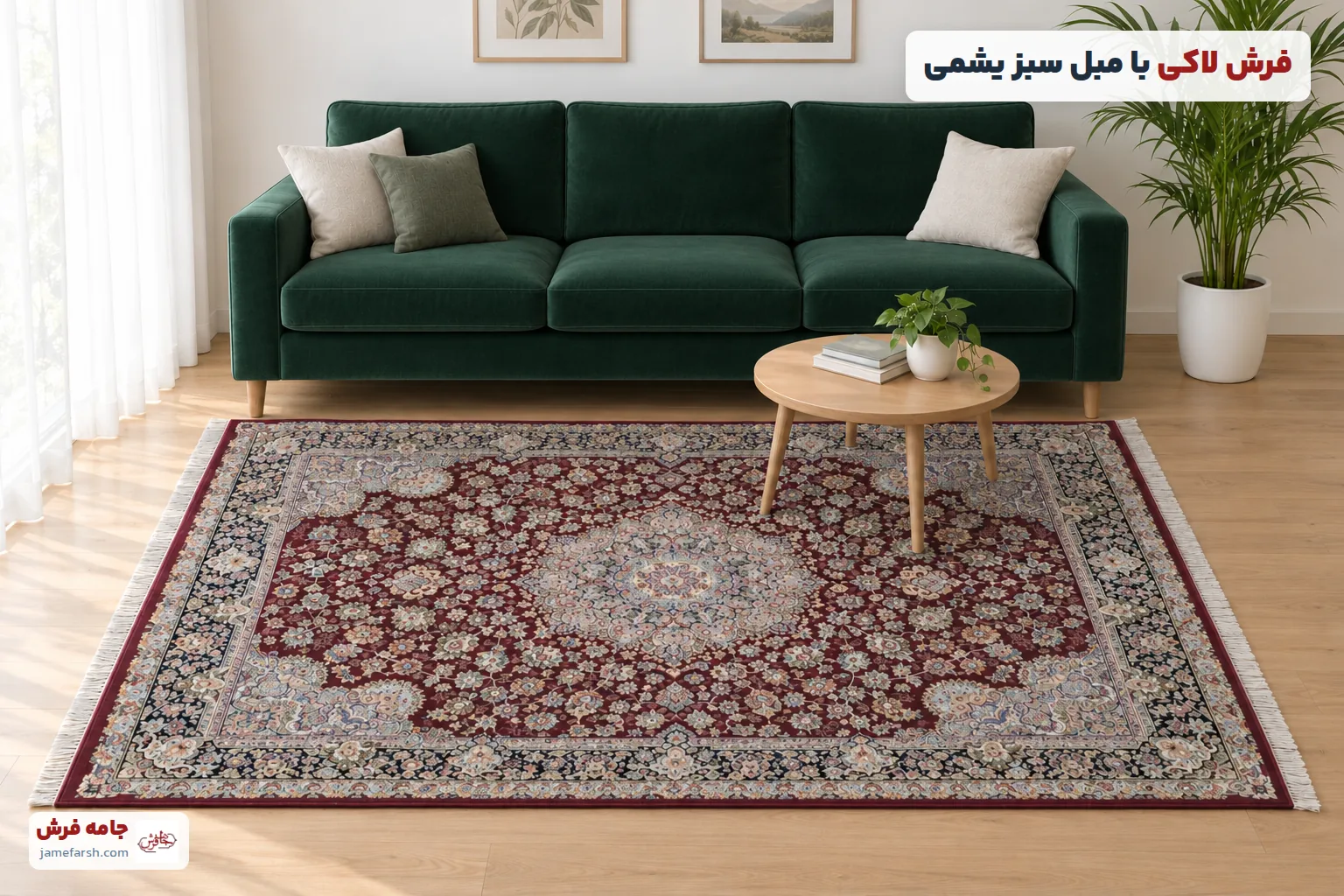 فرش لاکی با مبل سبز یشمی