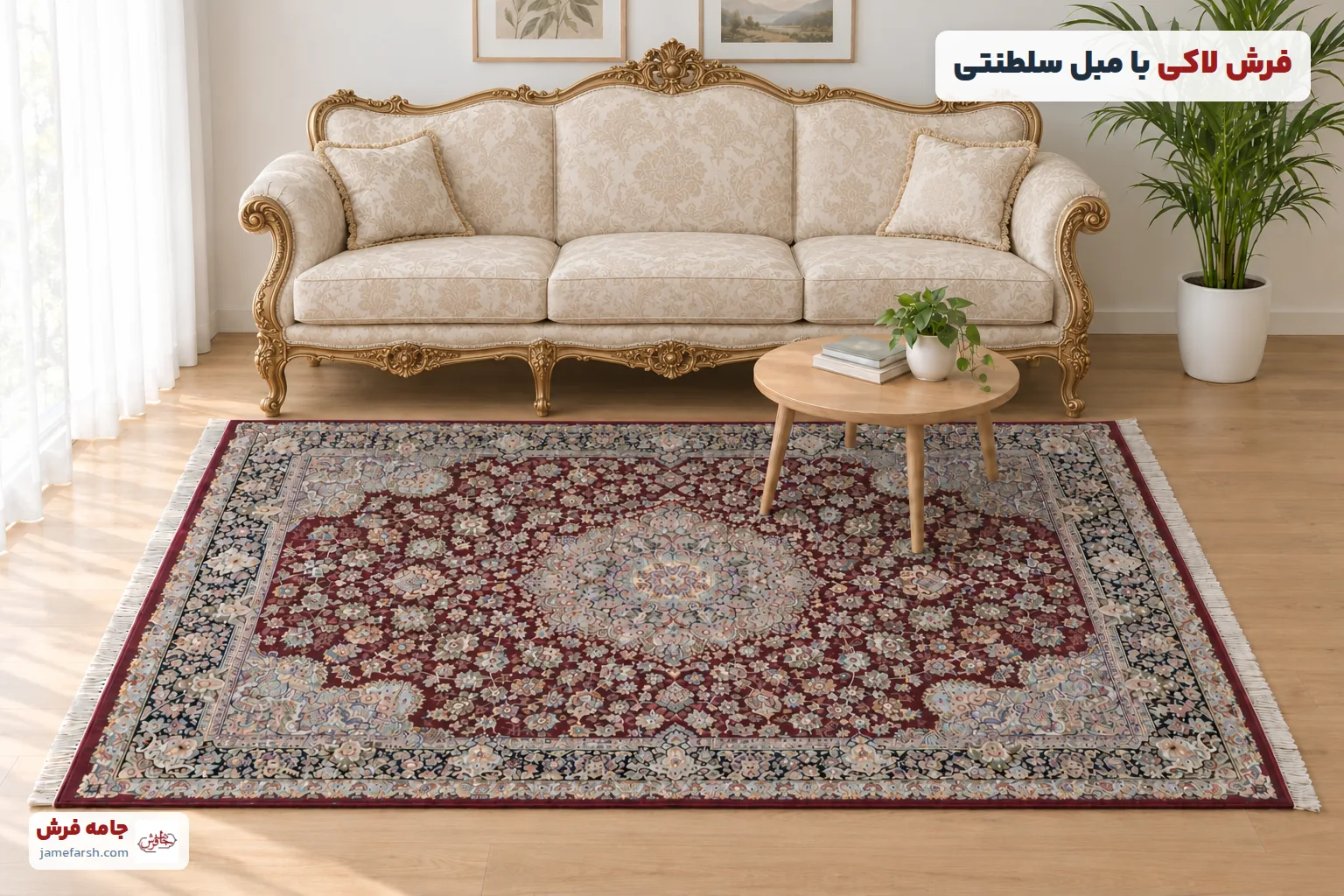 فرش لاکی با مبل سلطنتی