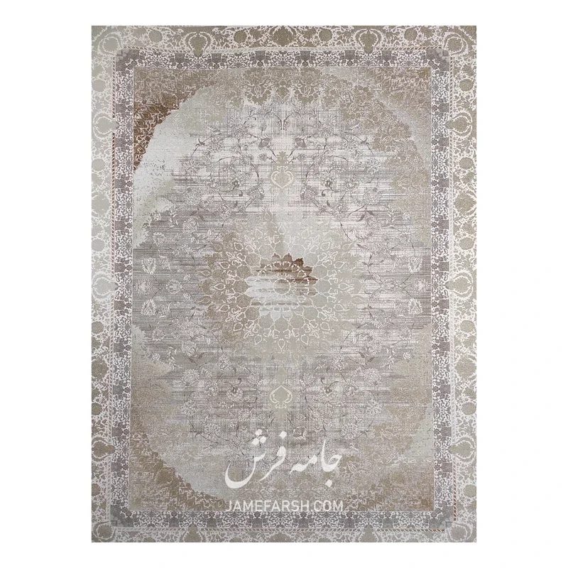 فرش مشهد وینتیج (کهنه‌نما) کد 803688، 1200 شانه، رنگ کرم – تصویر 3