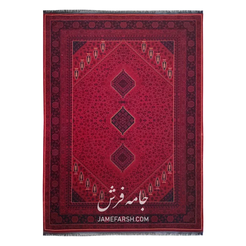 فرش مشهد بلوچی کد 871340، 700 شانه، رنگ لاکی – تصویر 2