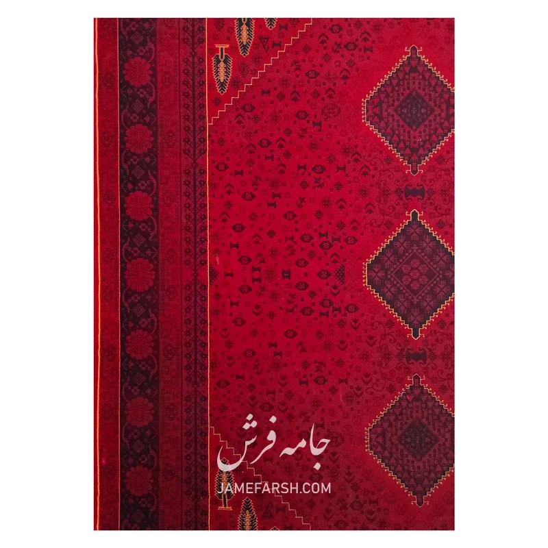 فرش مشهد بلوچی کد 871340، 700 شانه، رنگ لاکی – تصویر 5