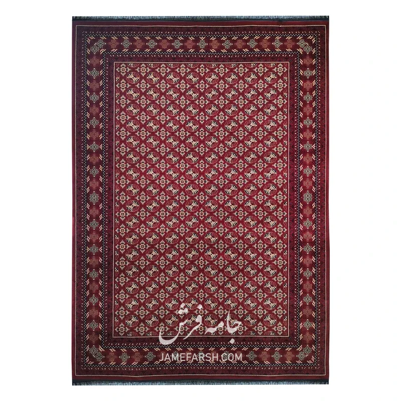 فرش مشهد ترکمن کد 871332، 700 شانه، رنگ لاکی – تصویر 2