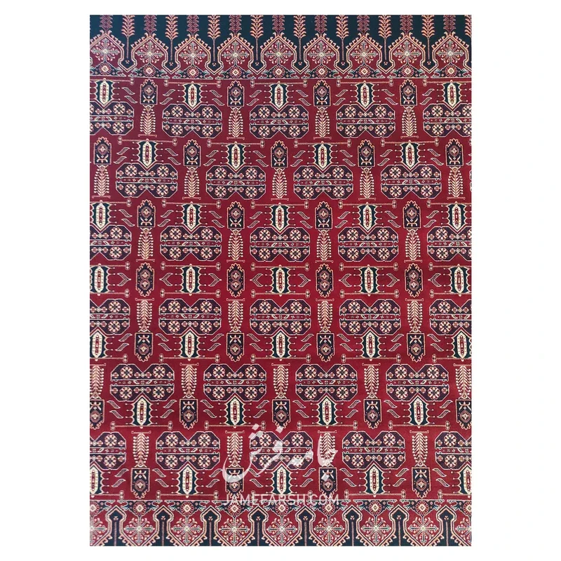 فرش مشهد بلوچی کد 871345، 700 شانه، رنگ لاکی – تصویر 3