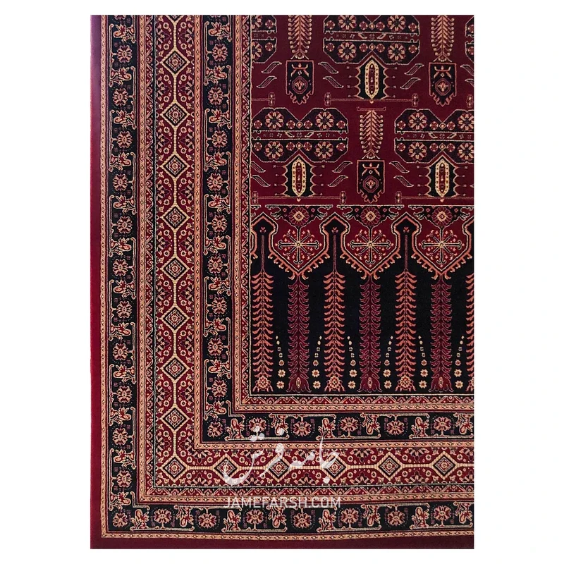 فرش مشهد بلوچی کد 871345، 700 شانه، رنگ لاکی – تصویر 6