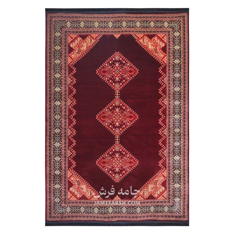 فرش مشهد بلوچی کد 871359، 700 شانه، رنگ لاکی – تصویر 2