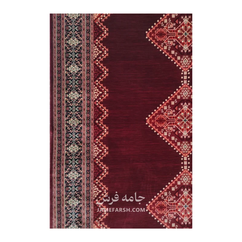 فرش مشهد بلوچی کد 871359، 700 شانه، رنگ لاکی – تصویر 4