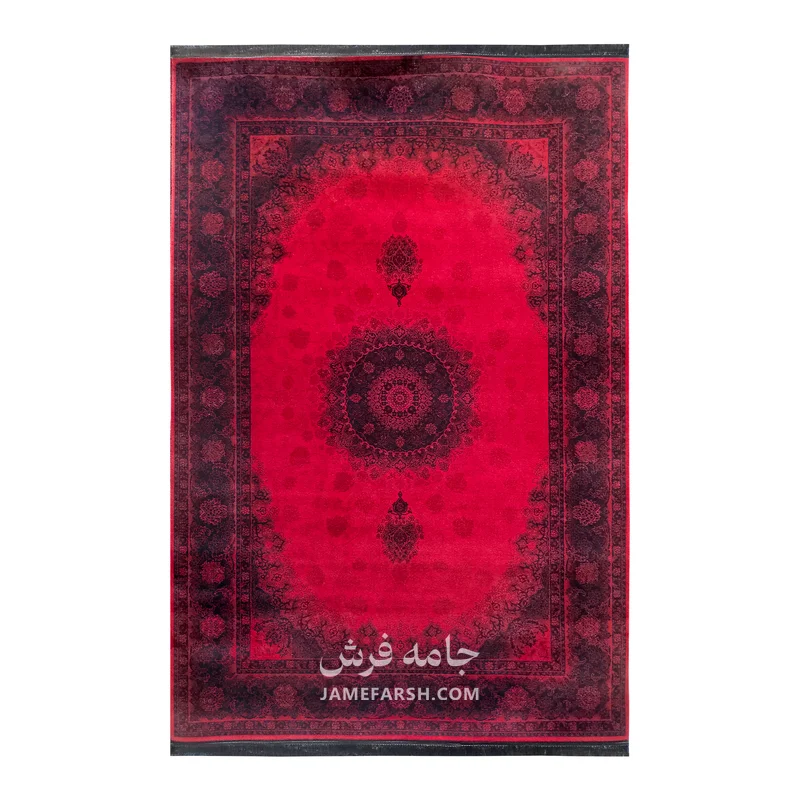فرش مشهد لچک ترنج کد 871313، 700 شانه، رنگ لاکی – تصویر 1