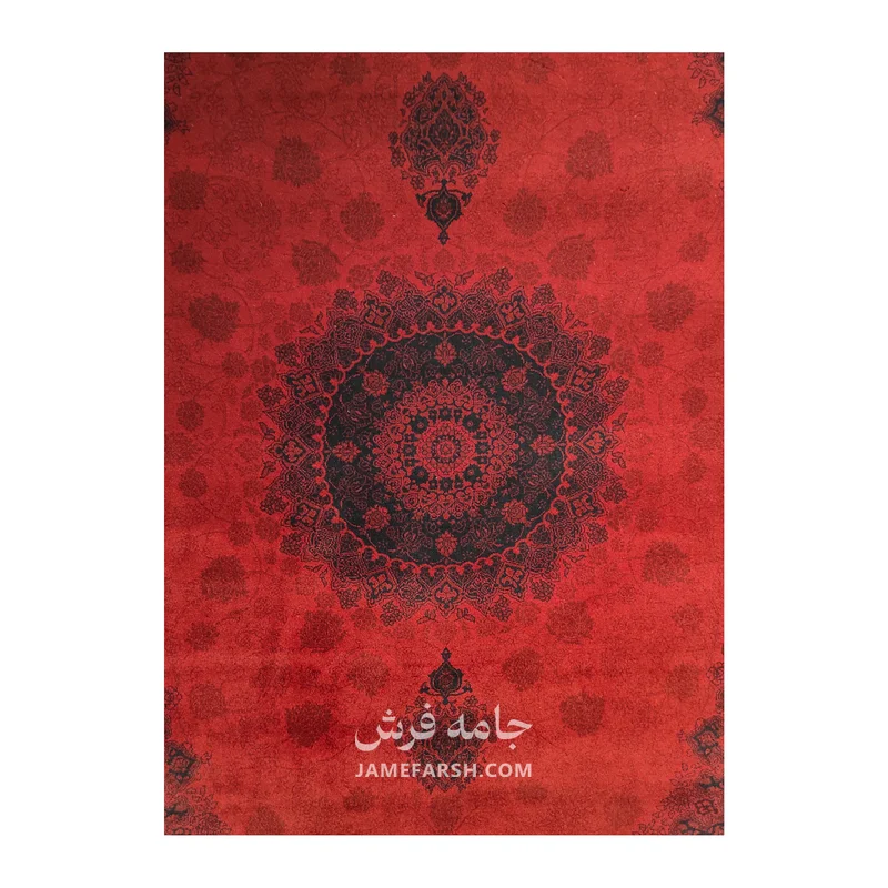 فرش مشهد لچک ترنج کد 871313، 700 شانه، رنگ لاکی – تصویر 2
