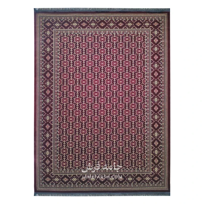 فرش مشهد ترکمن کد 871342، 700 شانه، رنگ عنابی – تصویر 2