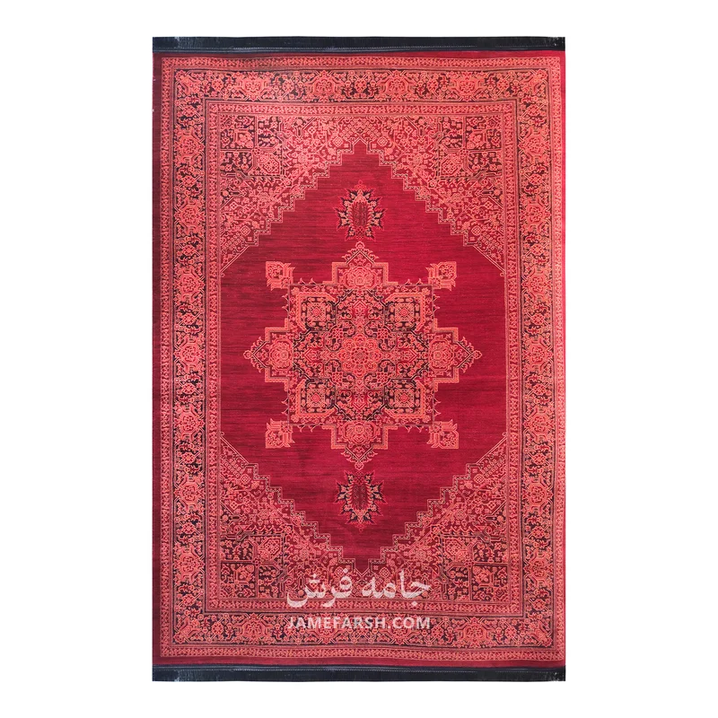 فرش مشهد هریس کد 871369، 700 شانه، رنگ لاکی – تصویر 2