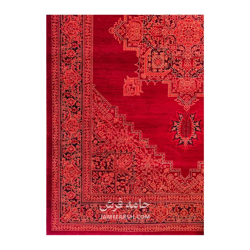 فرش مشهد هریس کد 871369، 700 شانه، رنگ لاکی – تصویر 5