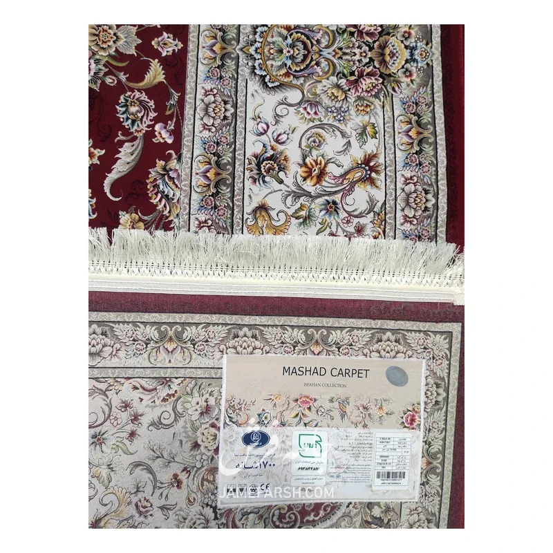 فرش مشهد لچک ترنج کد 817261، 1700 شانه، رنگ لاکی – تصویر 11