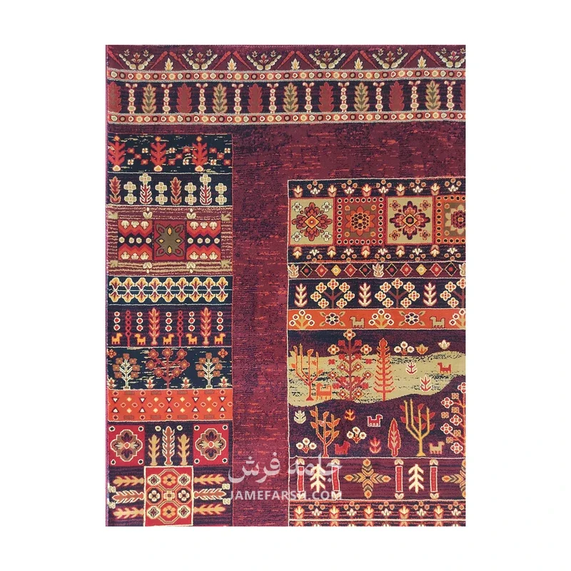 فرش بزرگمهر بلوچی کد 78007، 700 شانه، رنگ شرابی – تصویر 5