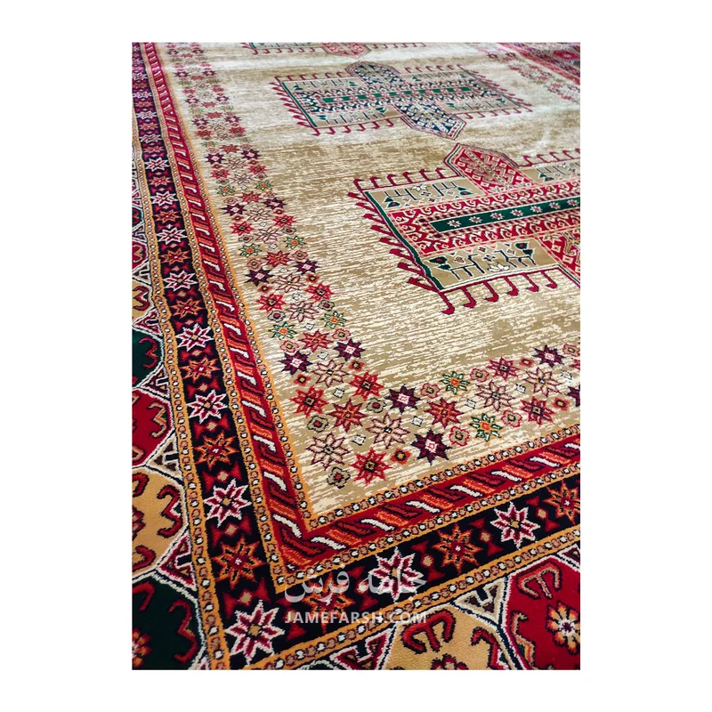 فرش بزرگمهر آریا بلوچی کد 78105، 700 شانه، رنگ گندمی – تصویر 4