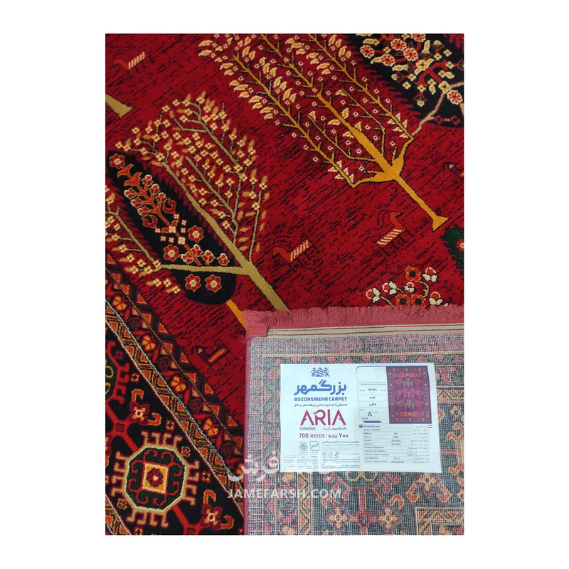 فرش بزرگمهر آریا درختی کد 78120، 700 شانه، رنگ شرابی – تصویر 10