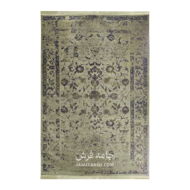 فرش بهراد طرح ابریشمی کد 1009، 1200 شانه، رنگ زیتونی – تصویر 2
