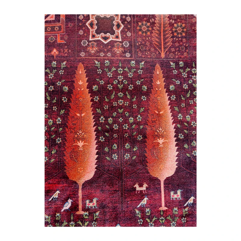 فرش بهراد طرح ابریشمی کد 1027، 1200 شانه، رنگ لاکی – تصویر 5