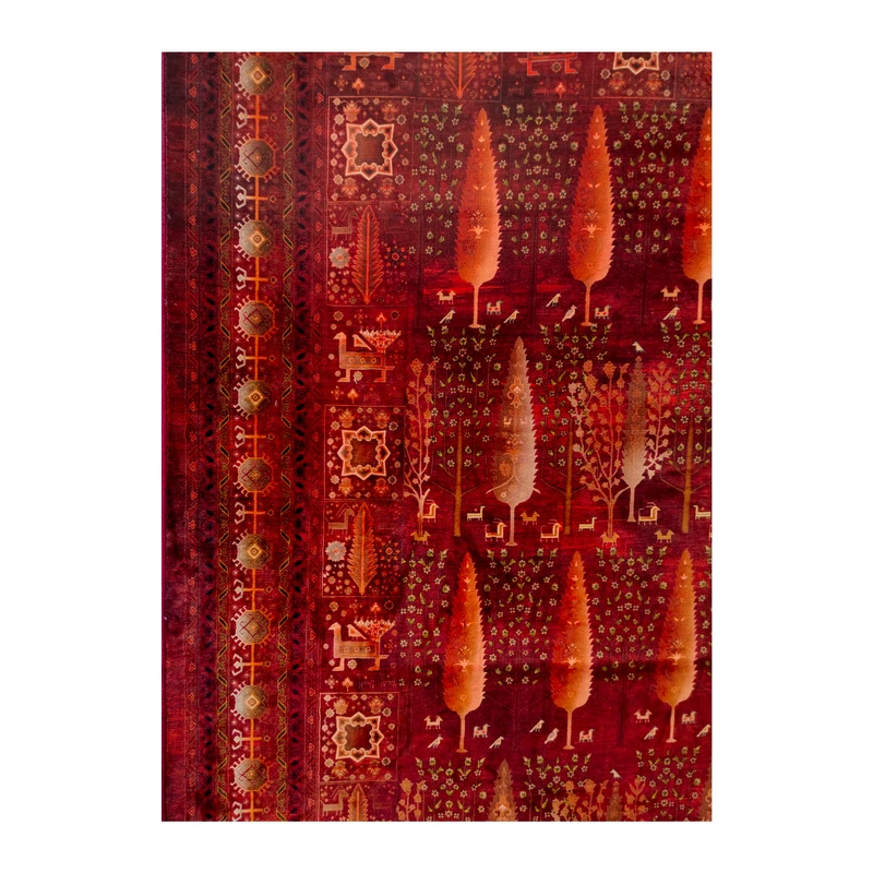 فرش بهراد طرح ابریشمی کد 1027، 1200 شانه، رنگ لاکی – تصویر 6
