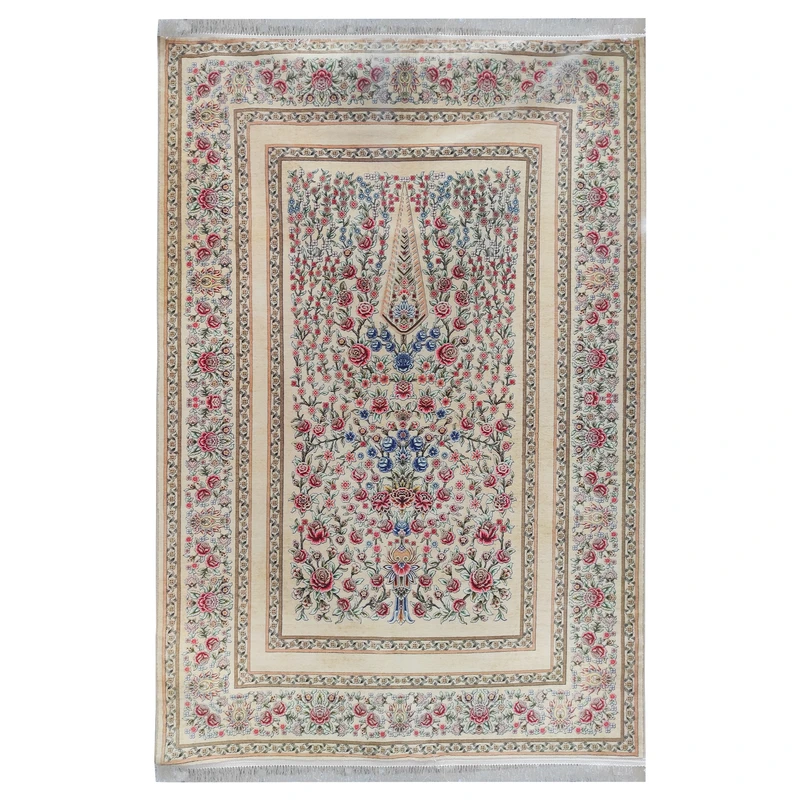 فرش بهراد طرح ابریشمی کد 202753، 1200 شانه، رنگ کرم – تصویر 2