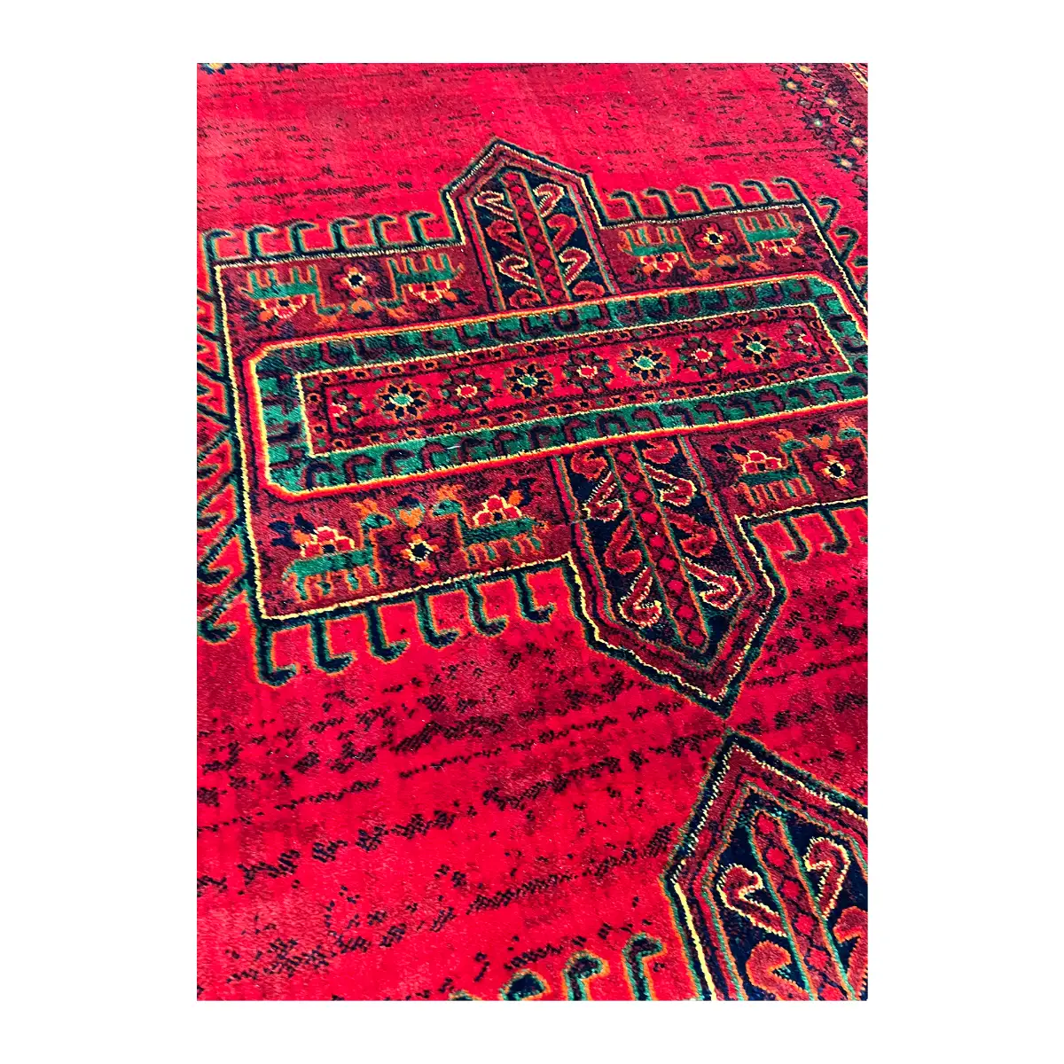 فرش نقش کهن هرمس بلوچی کد 6041، 500 شانه، رنگ لاکی – تصویر 4
