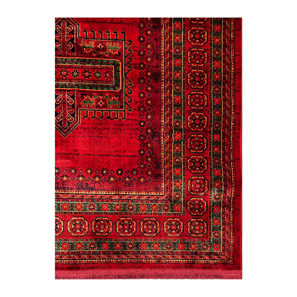 فرش نقش کهن هرمس بلوچی کد 6041، 500 شانه، رنگ لاکی – تصویر 10