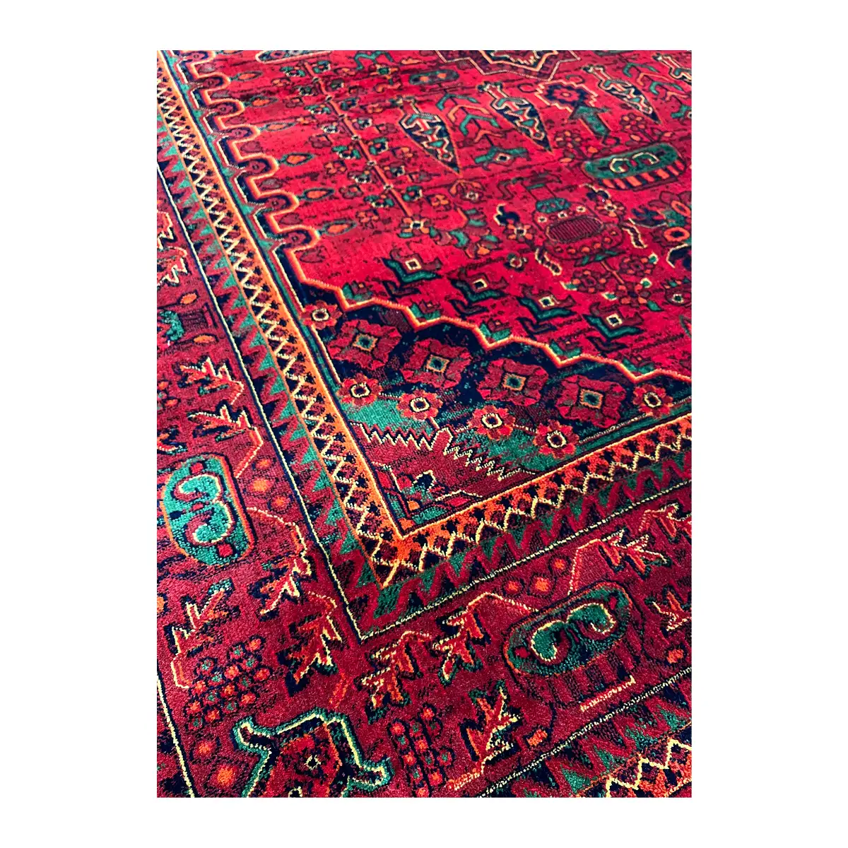 فرش نقش کهن هرمس بلوچی کد 6045، 500 شانه، رنگ لاکی – تصویر 5