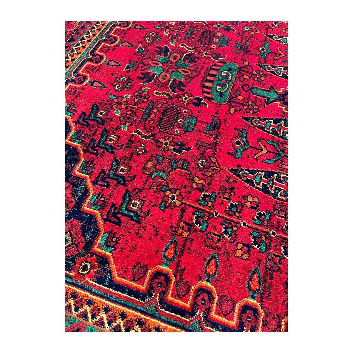 فرش نقش کهن هرمس بلوچی کد 6045، 500 شانه، رنگ لاکی – تصویر 10