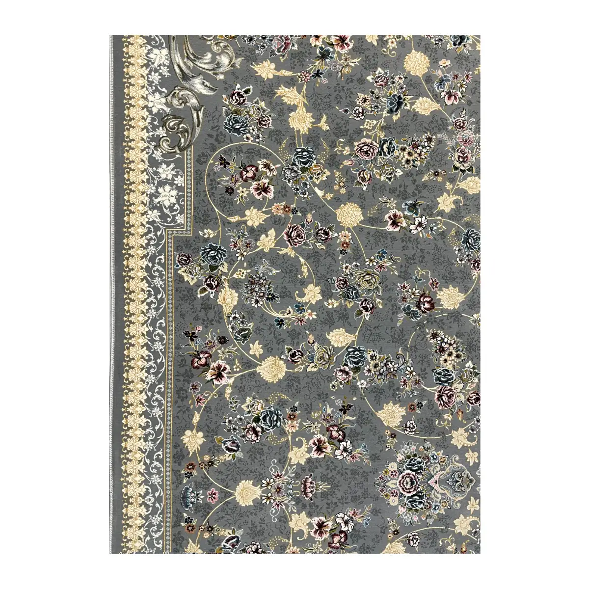 فرش آریا نقش کاشان افشان کد پروا، 1200 شانه، رنگ نقره‌ای – تصویر 14