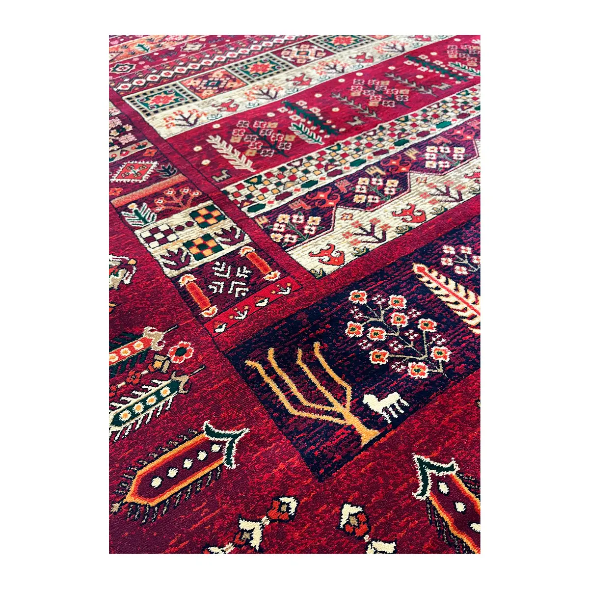 فرش بزرگمهر بلوچی کد 78102، 700 شانه، رنگ لاکی – تصویر 9