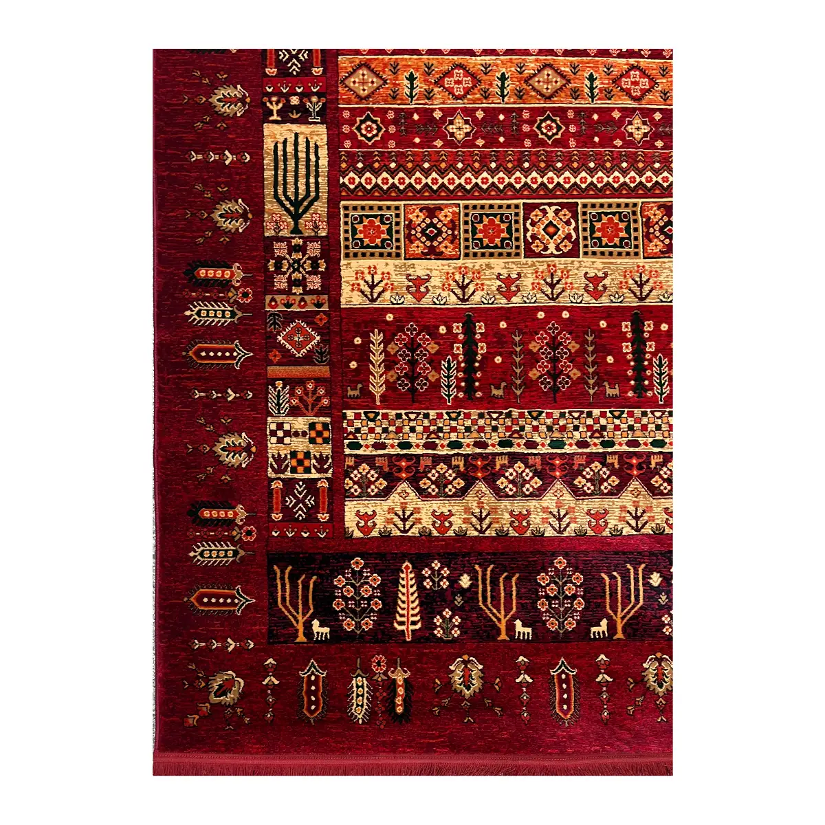 فرش بزرگمهر بلوچی کد 78102، 700 شانه، رنگ لاکی – تصویر 10