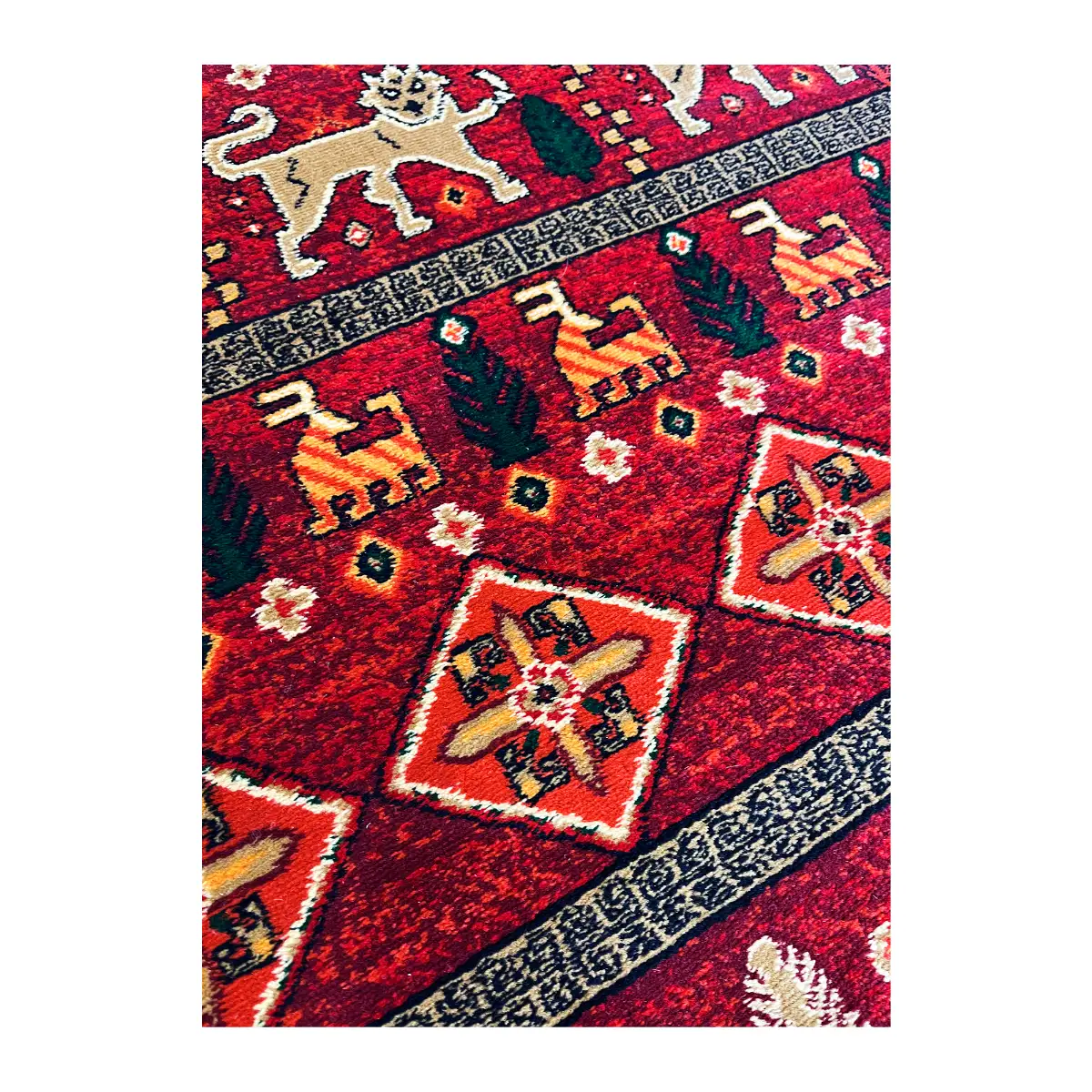 فرش بزرگمهر آریا بلوچی کد 78119، 700 شانه، رنگ لاکی – تصویر 8