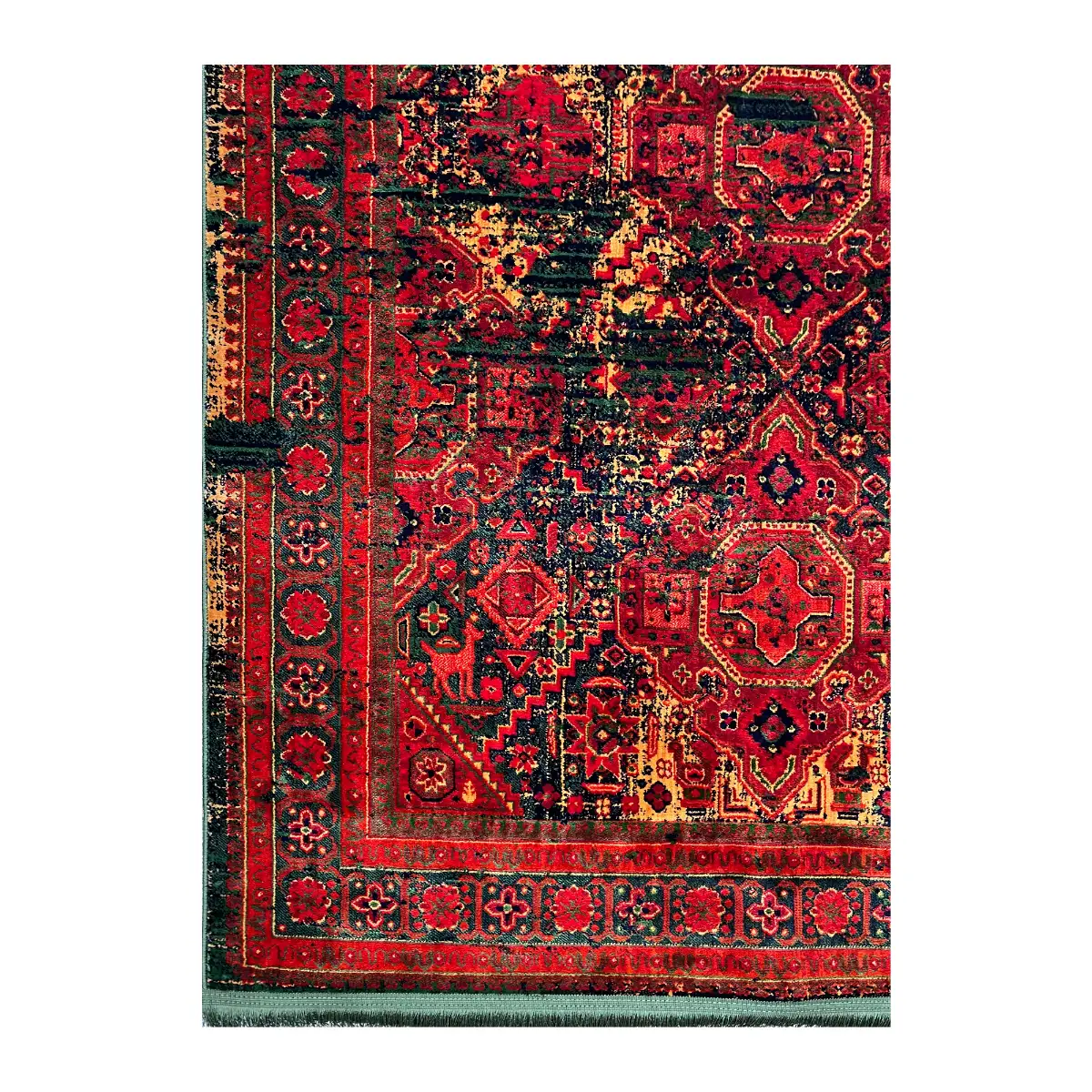 فرش نقش کهن بلوچی کد 6047، 500 شانه، رنگ سبز – تصویر 14