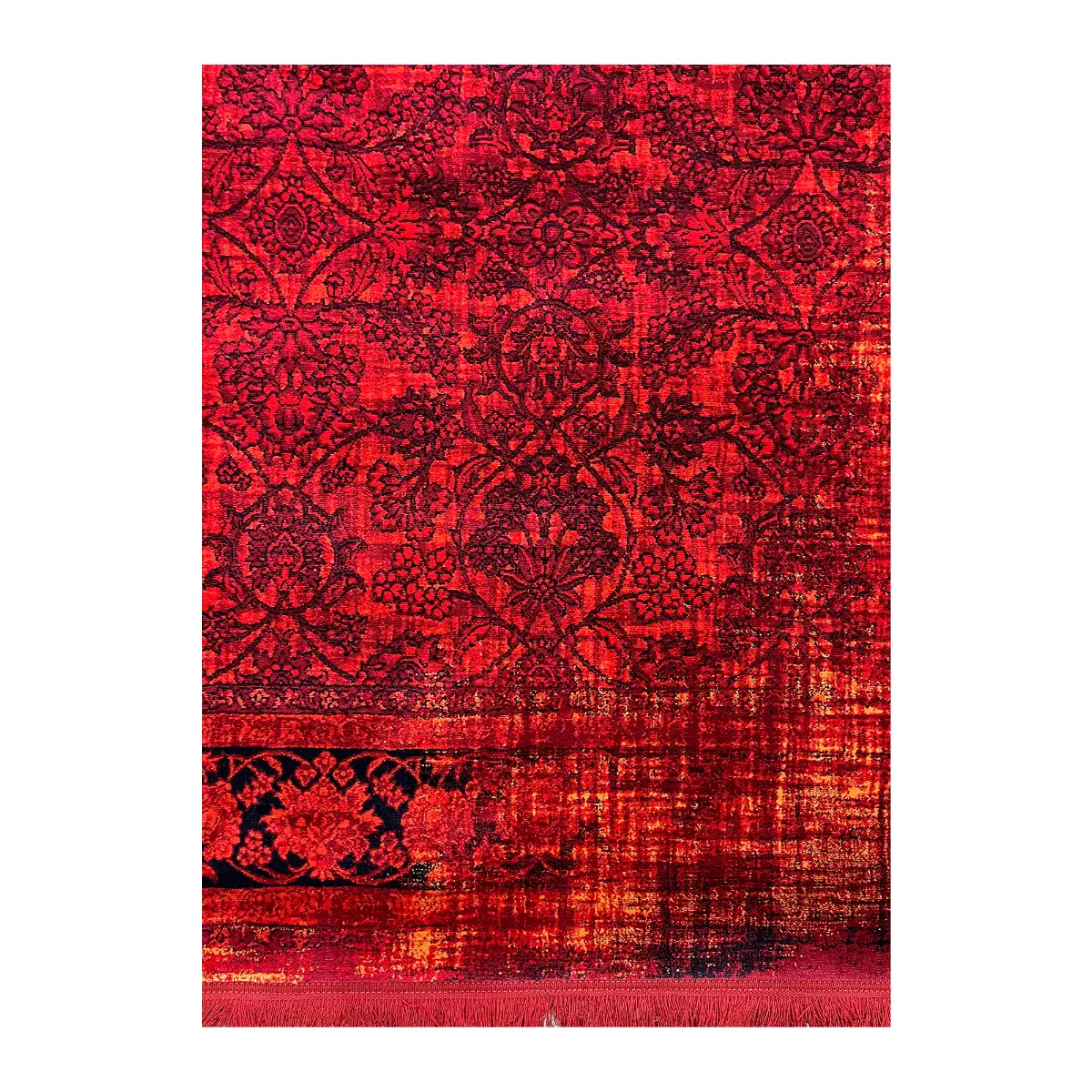 فرش بزرگمهر وینتیج (کهنه‌نما) کد 78039، 700 شانه، رنگ لاکی – تصویر 12
