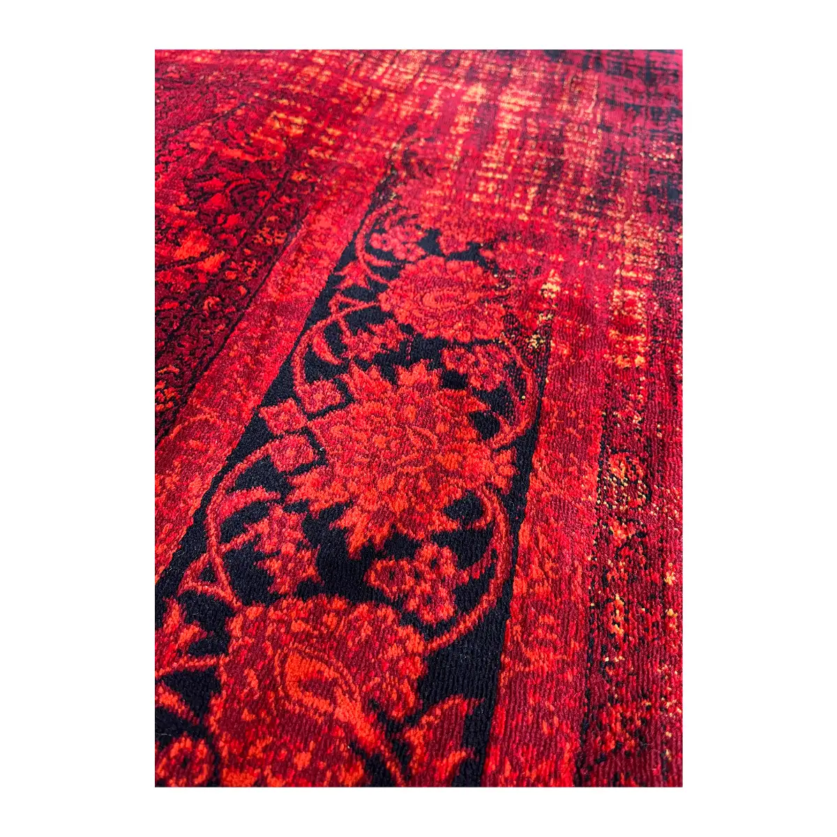 فرش بزرگمهر وینتیج (کهنه‌نما) کد 78039، 700 شانه، رنگ لاکی – تصویر 5