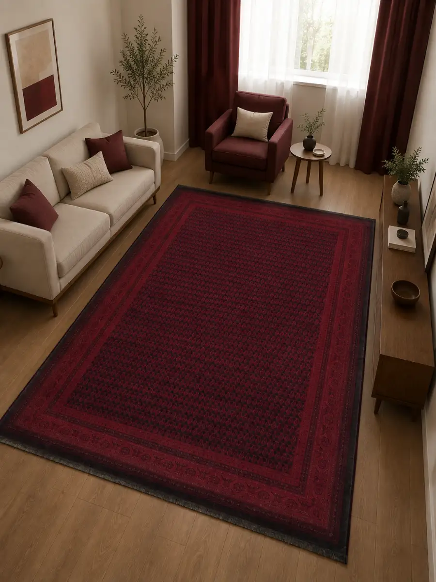 فرش مشهد ترکمن کد 871338، 700 شانه، رنگ لاکی – تصویر 1