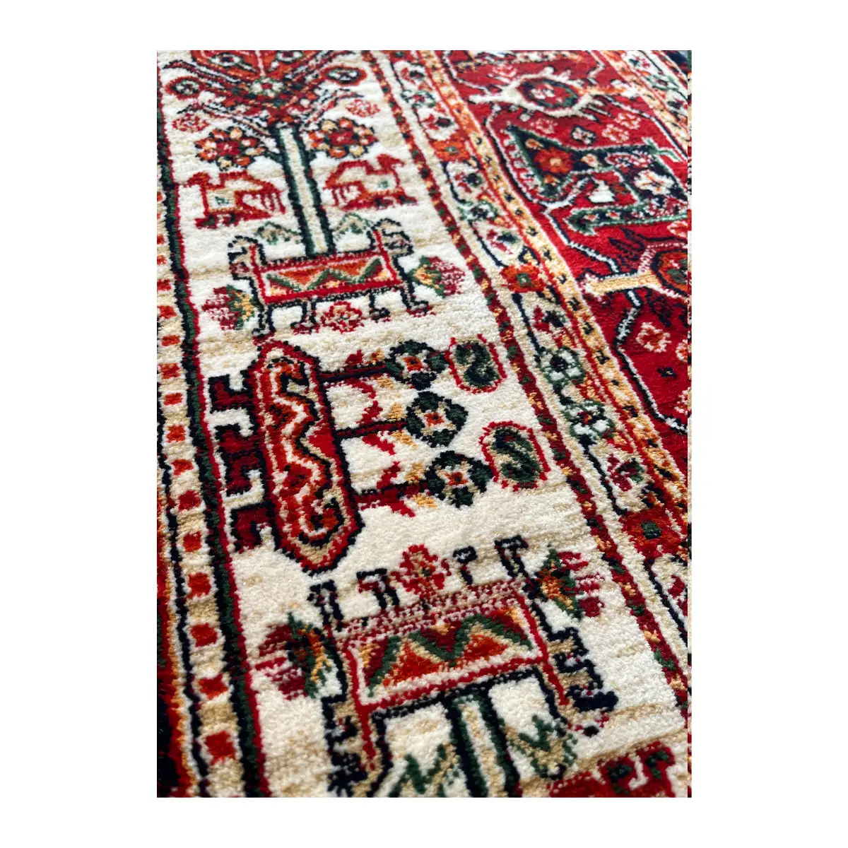 فرش نقش کهن هرمس بلوچی کد 6656، 500 شانه، رنگ گندمی – تصویر 10
