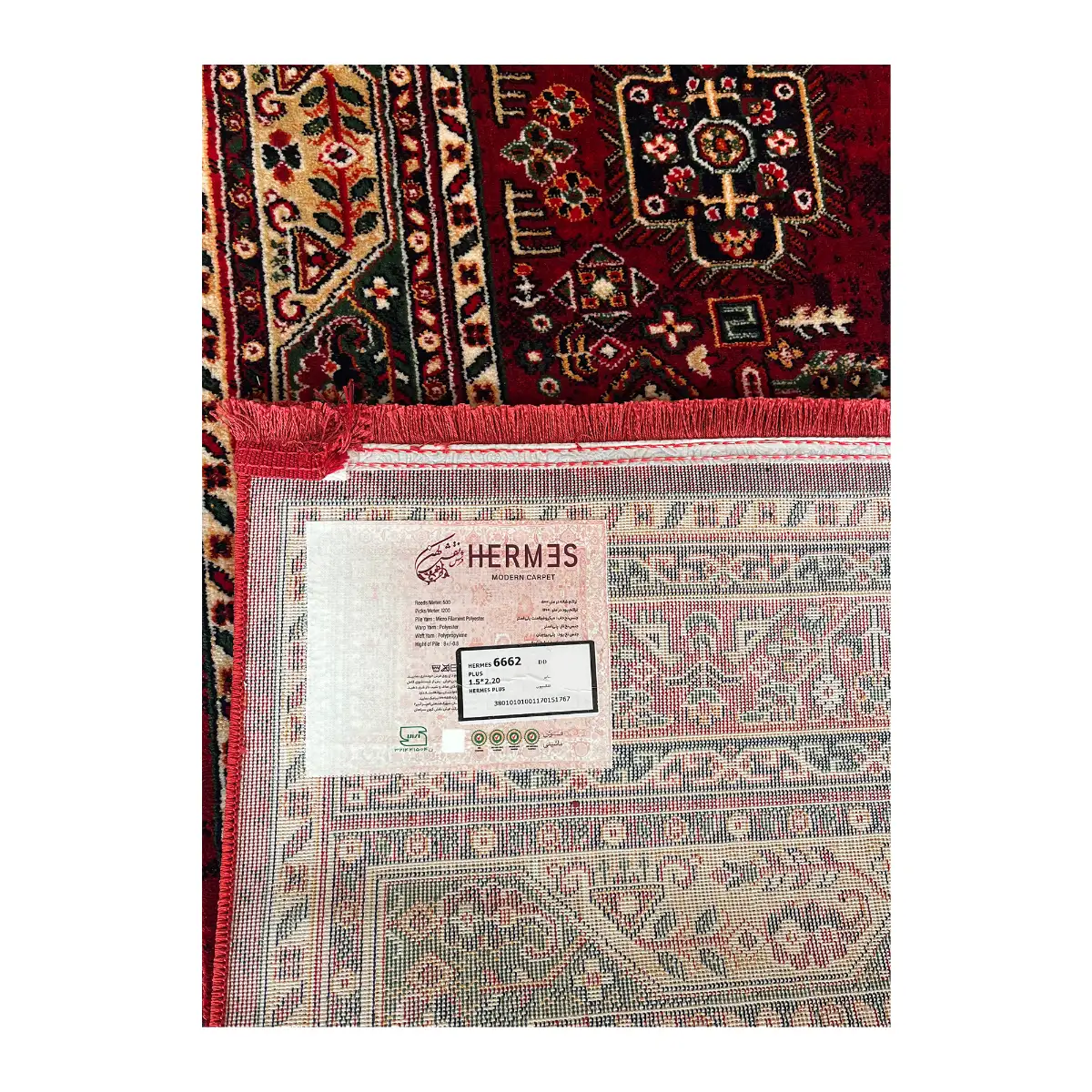 فرش نقش کهن هرمس بلوچی کد 6662، 500 شانه، رنگ لاکی – تصویر 14