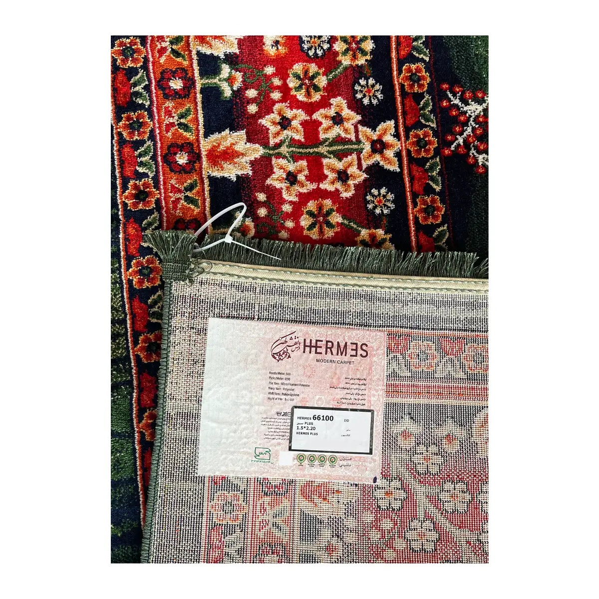 فرش نقش کهن هرمس درختی کد 66100، 500 شانه، رنگ سبز – تصویر 11