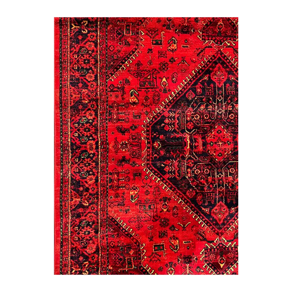 فرش نقش کهن هرمس بلوچی کد 6046، 500 شانه، رنگ لاکی – تصویر 9