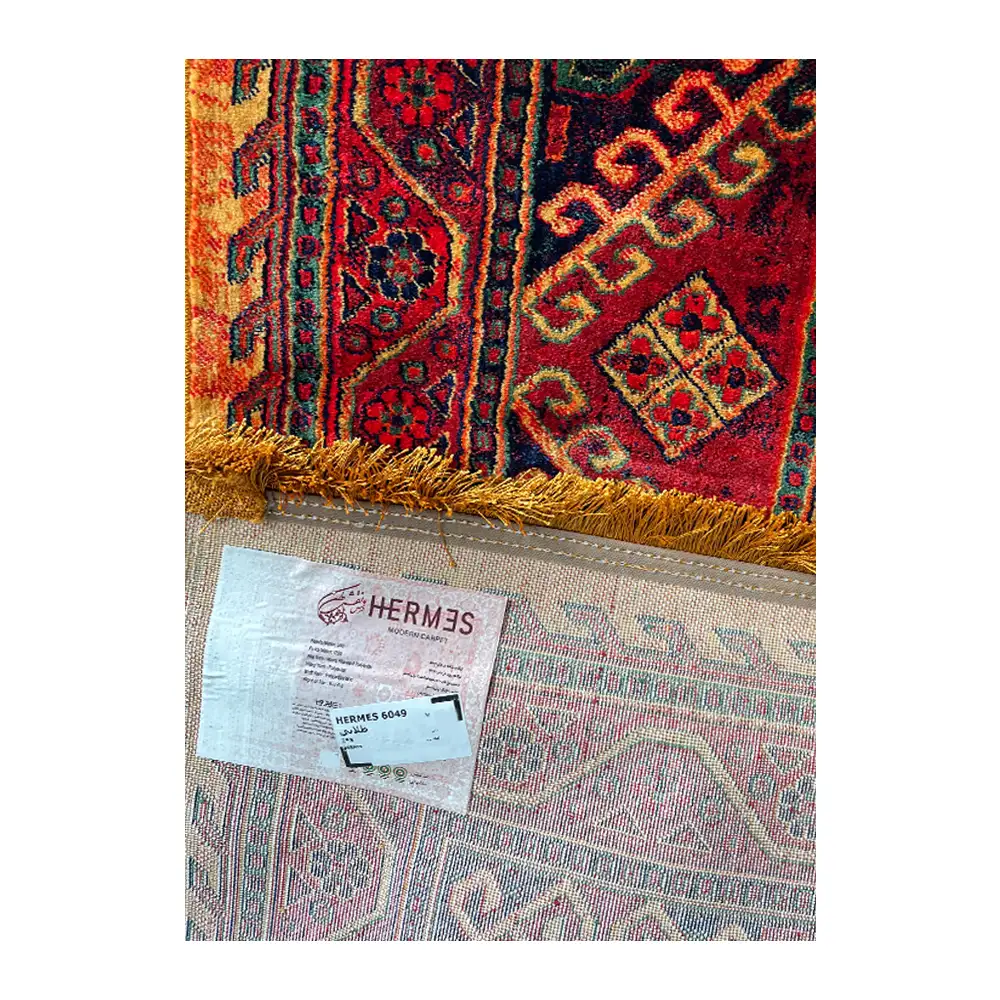 فرش نقش کهن هرمس بلوچی کد 6049، 500 شانه، رنگ طلایی – تصویر 12