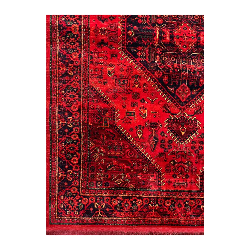 فرش نقش کهن هرمس بلوچی کد 6046، 500 شانه، رنگ لاکی – تصویر 10