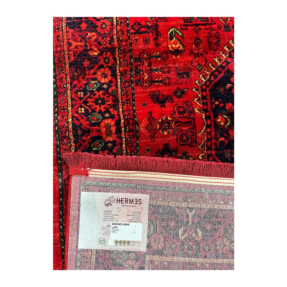 فرش نقش کهن هرمس بلوچی کد 6046، 500 شانه، رنگ لاکی – تصویر 11