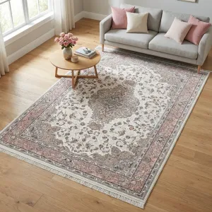 فرش زمرد مشهد لچک ترنج کد 45001 1500 شانه تراکم 4500 رنگ کرم - جامه فرش