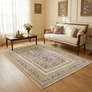 فرش بهراد طرح ابریشمی کد 202753 1200 شانه تراکم 3600 رنگ کرم - جامه فرش