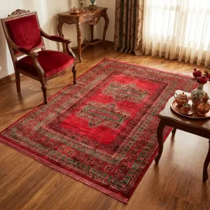 فرش نقش کهن هرمس بلوچی کد 6041 500 شانه تراکم 1200 رنگ لاکی - جامه فرش