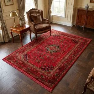 فرش نقش کهن هرمس بلوچی کد 6045 500 شانه تراکم 1200 رنگ لاکی - جامه فرش