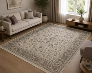 فرش مشهد افشان کد 813037 1500 شانه تراکم 4500 رنگ کرم - جامه فرش