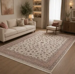 فرش زمرد مشهد افشان کد 45000 1500 شانه تراکم 4500 رنگ کرم - جامه فرش